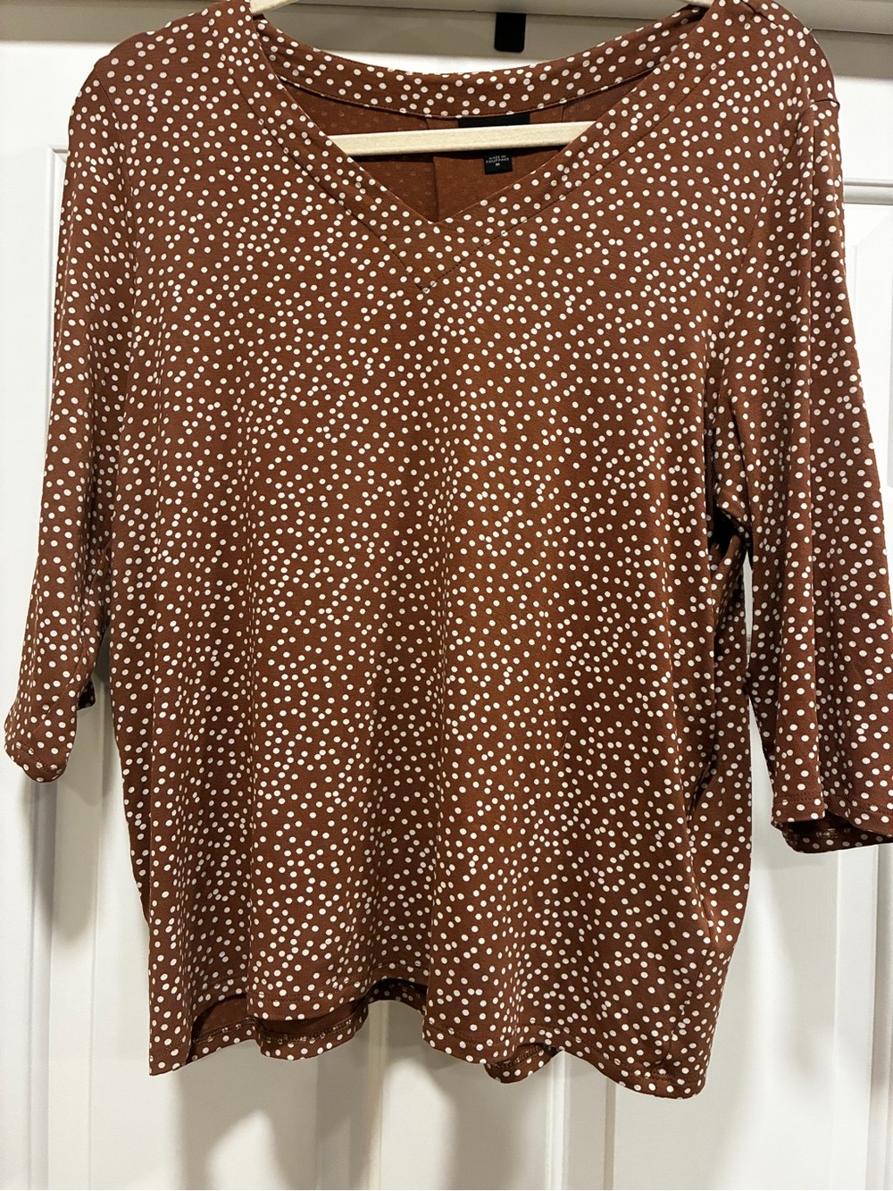 J Jill Brown Polka Dot V-Neck Long Sleeve Top - Women's
